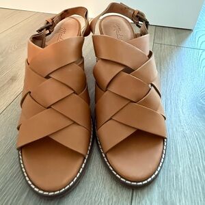 Madewell Tan Leather Block Heel Sandals